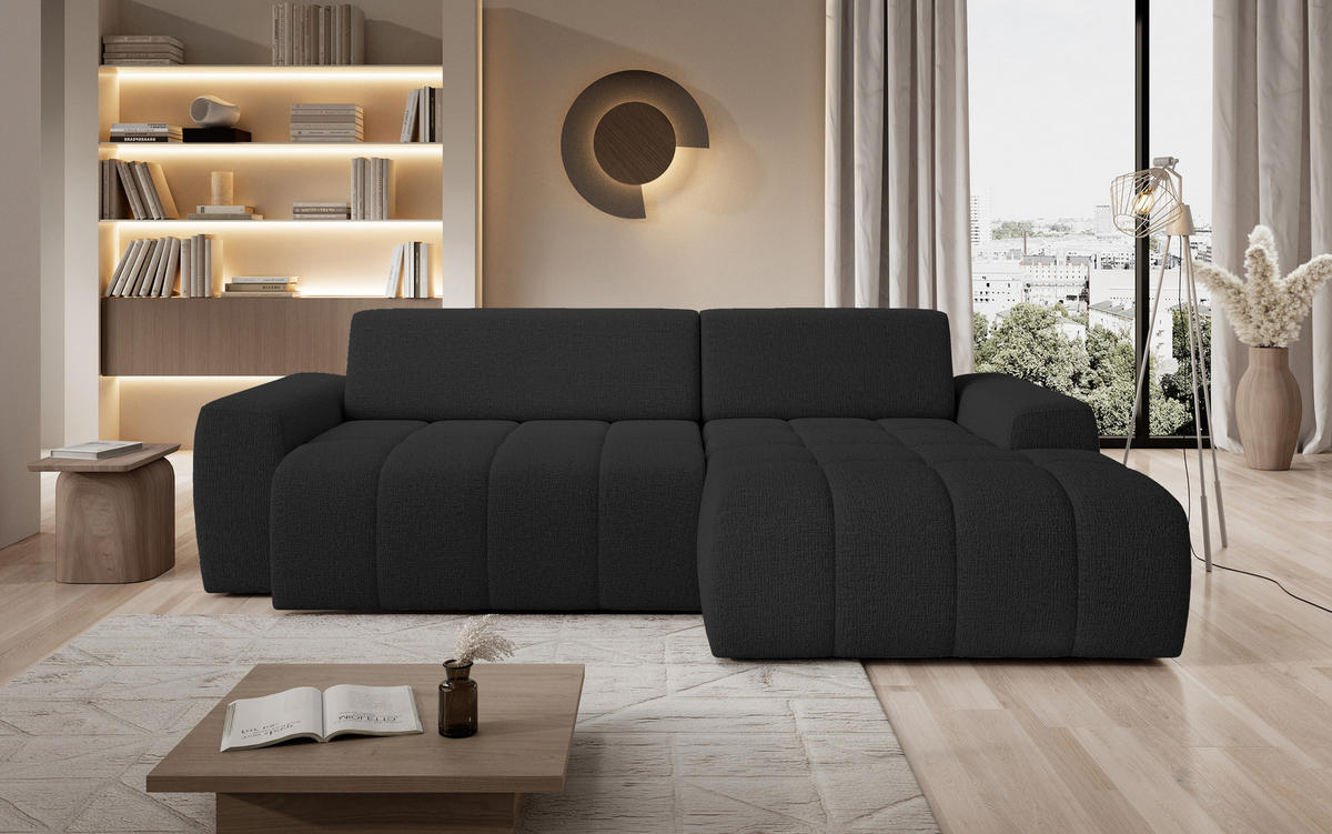 ECKSOFA Savio Freistehend, mit Abriebfestem Kansas-Stoff, Maße 265x172x81 cm, Ausziehbare Sitzfläche 206x92 cm, Rechte, – Anthrazit - Anthrazit, Holz/Textil (265/172cm) - DomoHome