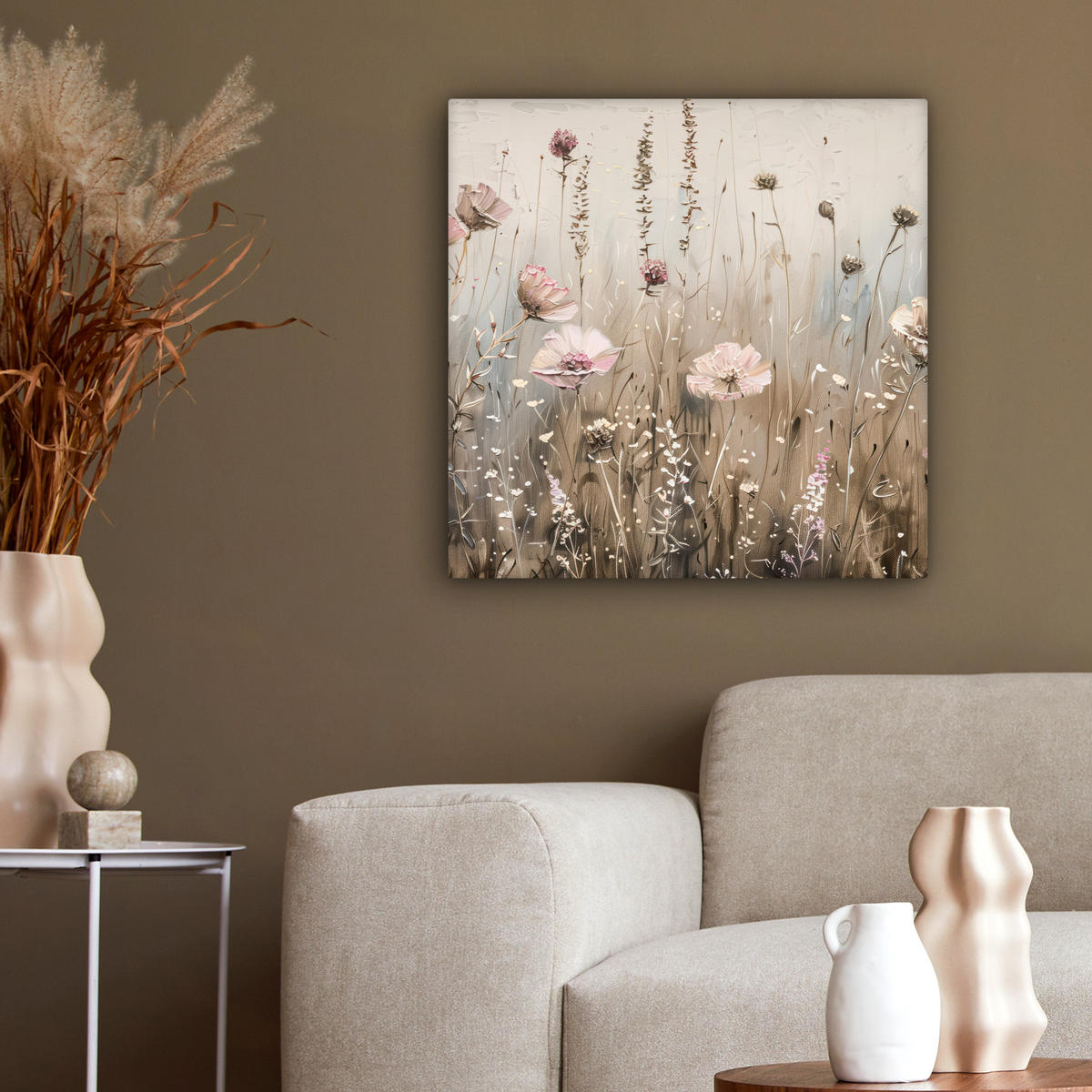 LEINWANDBILD Blumen - Rosa - Modern - Beige 50x50 cm - Beige, Textil (50/50cm) - MuchoWow