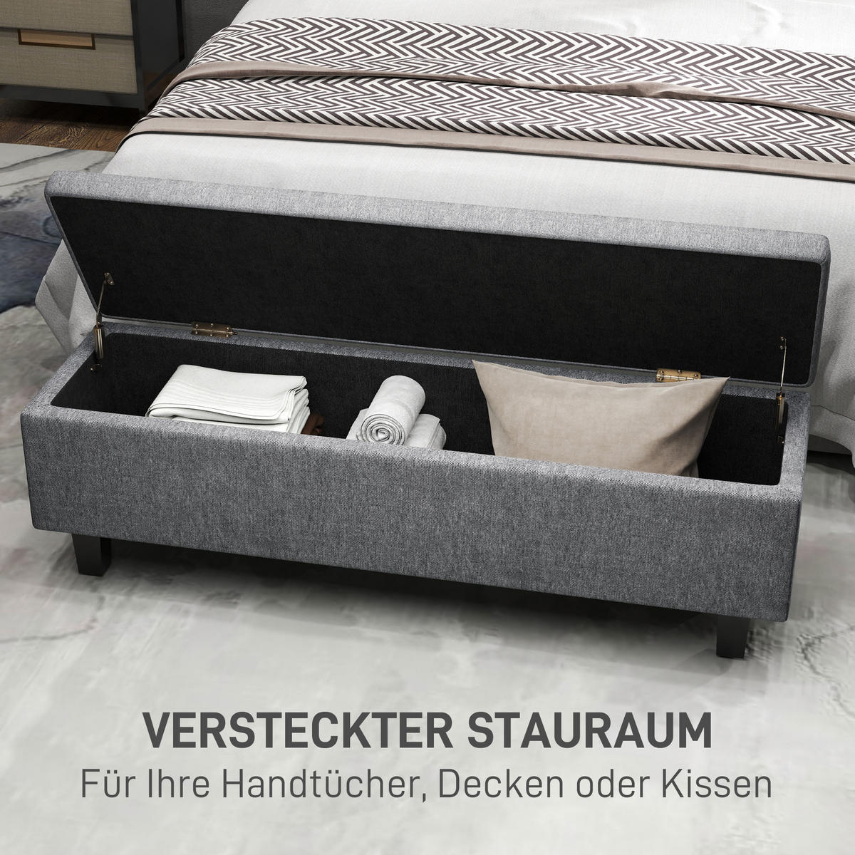 SITZBANK mit Stauraum, 138 x 40 x 45 cm, Dunkelgrau - Dunkelgrau, Textil (138/45/40cm) - HOMCOM