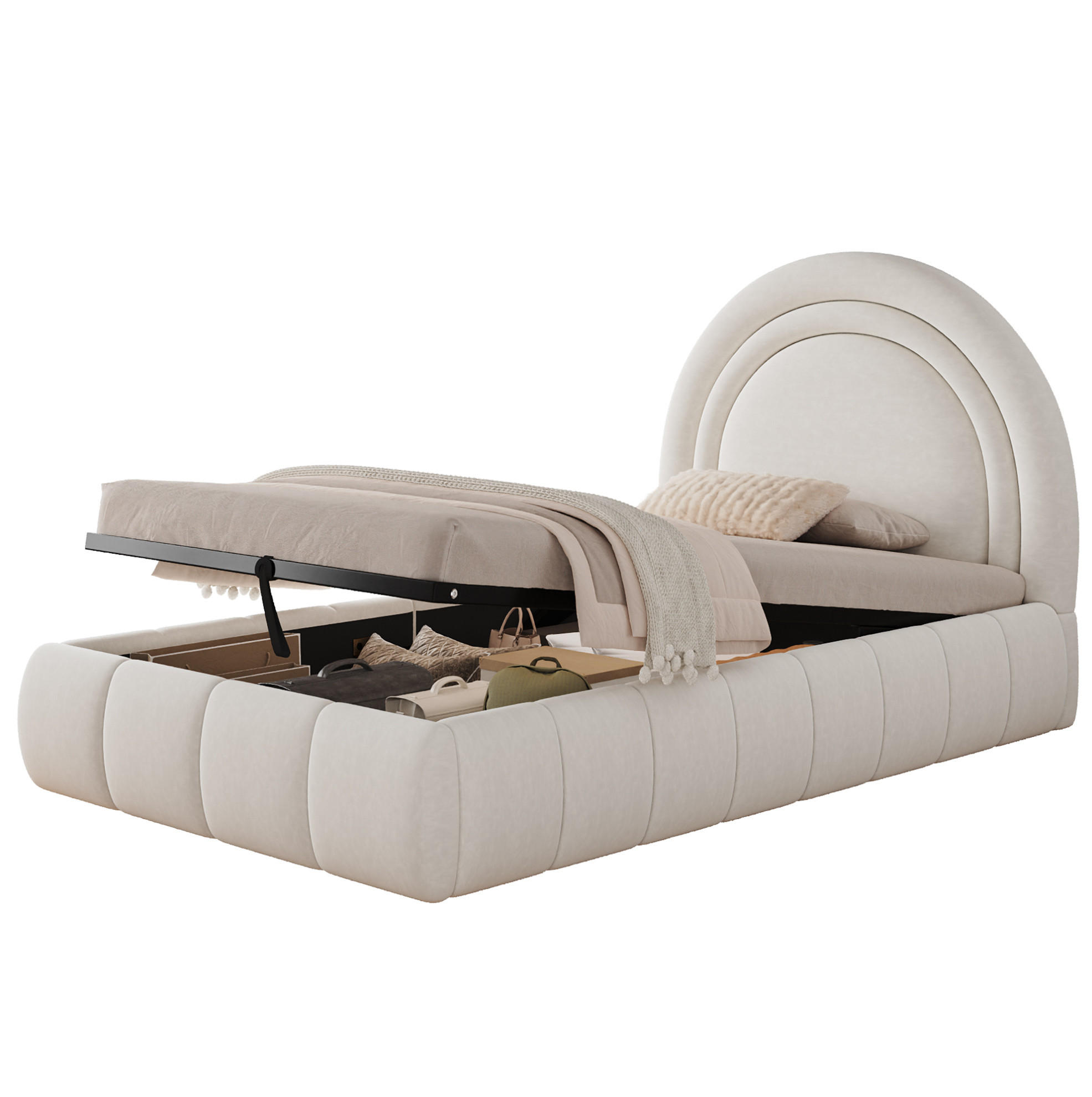 POLSTERBETT 90/200 cm Beige mit Hydraulik und Lattenrost ohne Matratze - Beige, Textil (90/200cm) - MIVRAY