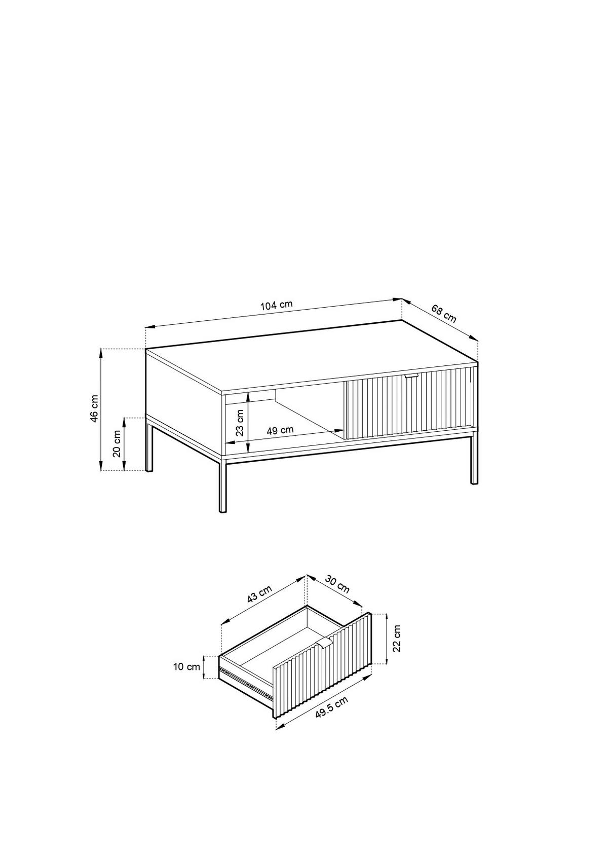 COUCHTISCH: Kaschmir, Gold, 104 x 46 x 68 cm, goldene Griffe - Beige/Goldfarben, Holzwerkstoff/Metall (68/104/46cm) - 3XE LIVING