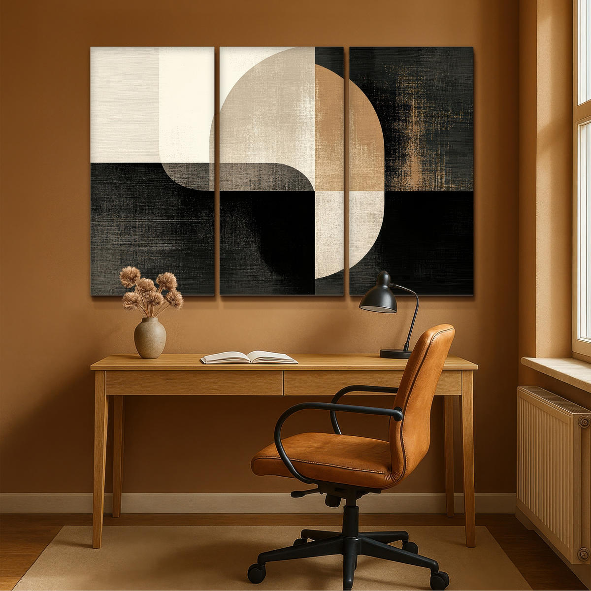 LEINWANDBILD 3er Set Formen - Abstrakt - Gold 150x100 cm - Schwarz, Textil (150/100cm) - MuchoWow