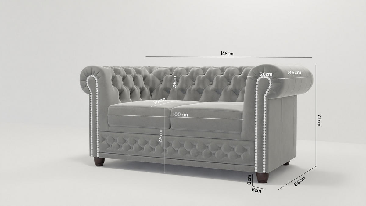 CHESTERFIELD-SOFA 2-sitzer mit Schlaffunktion Nyx Grau Samt - Braun/Grau, Holz/Textil (148/72/86cm) - S-Style Möbel