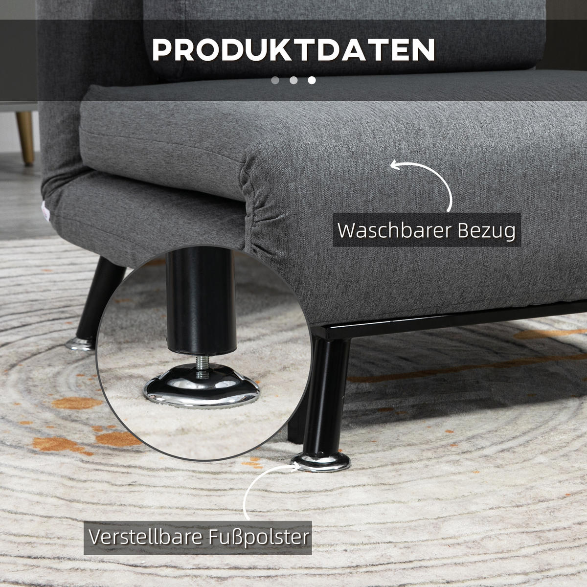 SCHLAFSESSEL Klappsessel mit Bettfunktion Schlafsofa mit Verstellbar Rückenlehne - Dunkelgrau/Schwarz, Textil/Metall (70/75/75cm) - HOMCOM
