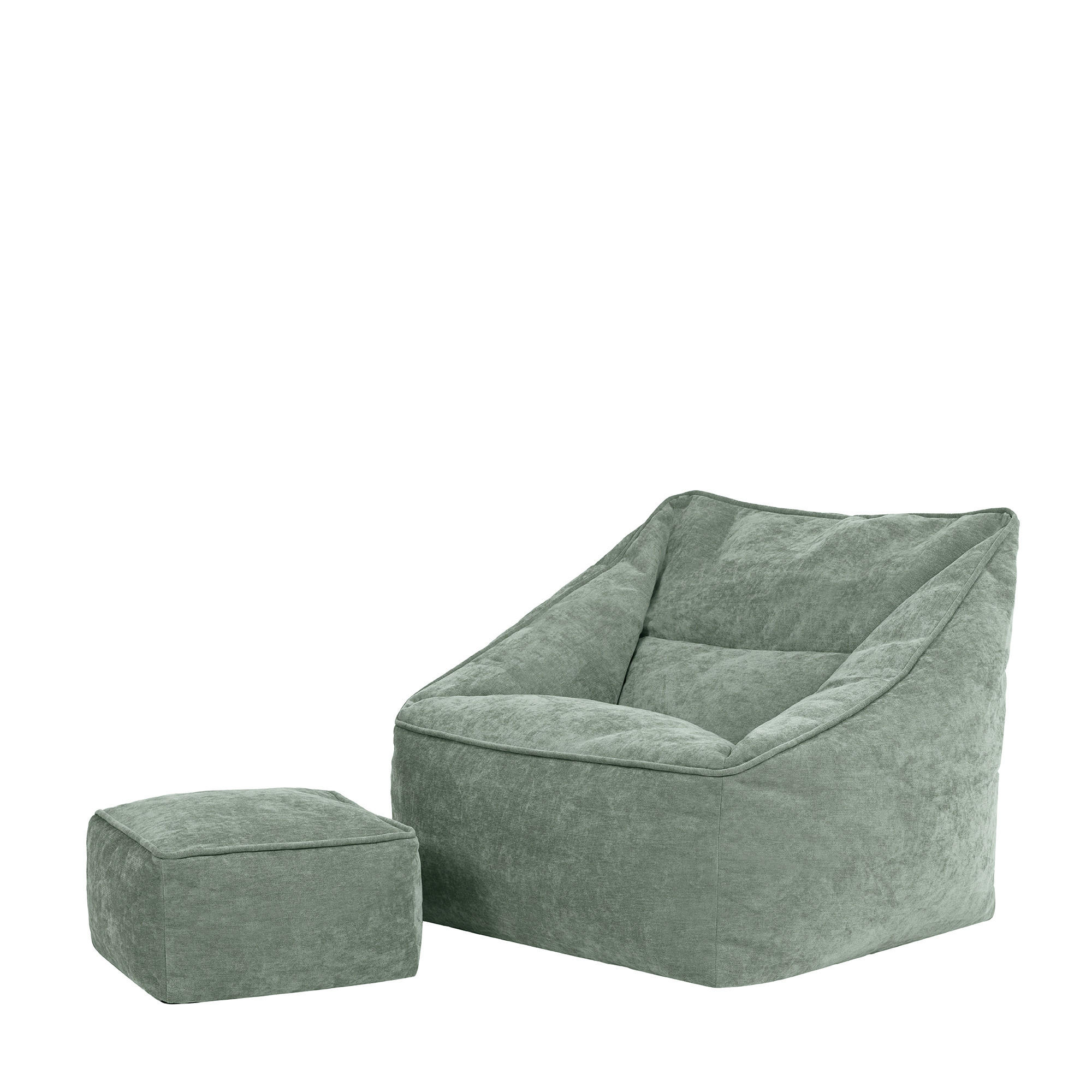 SITZSACK Sessel Chenille Natalia mit Hocker - Salbeigrün, Kunststoff/Textil (100/80/88cm) - icon
