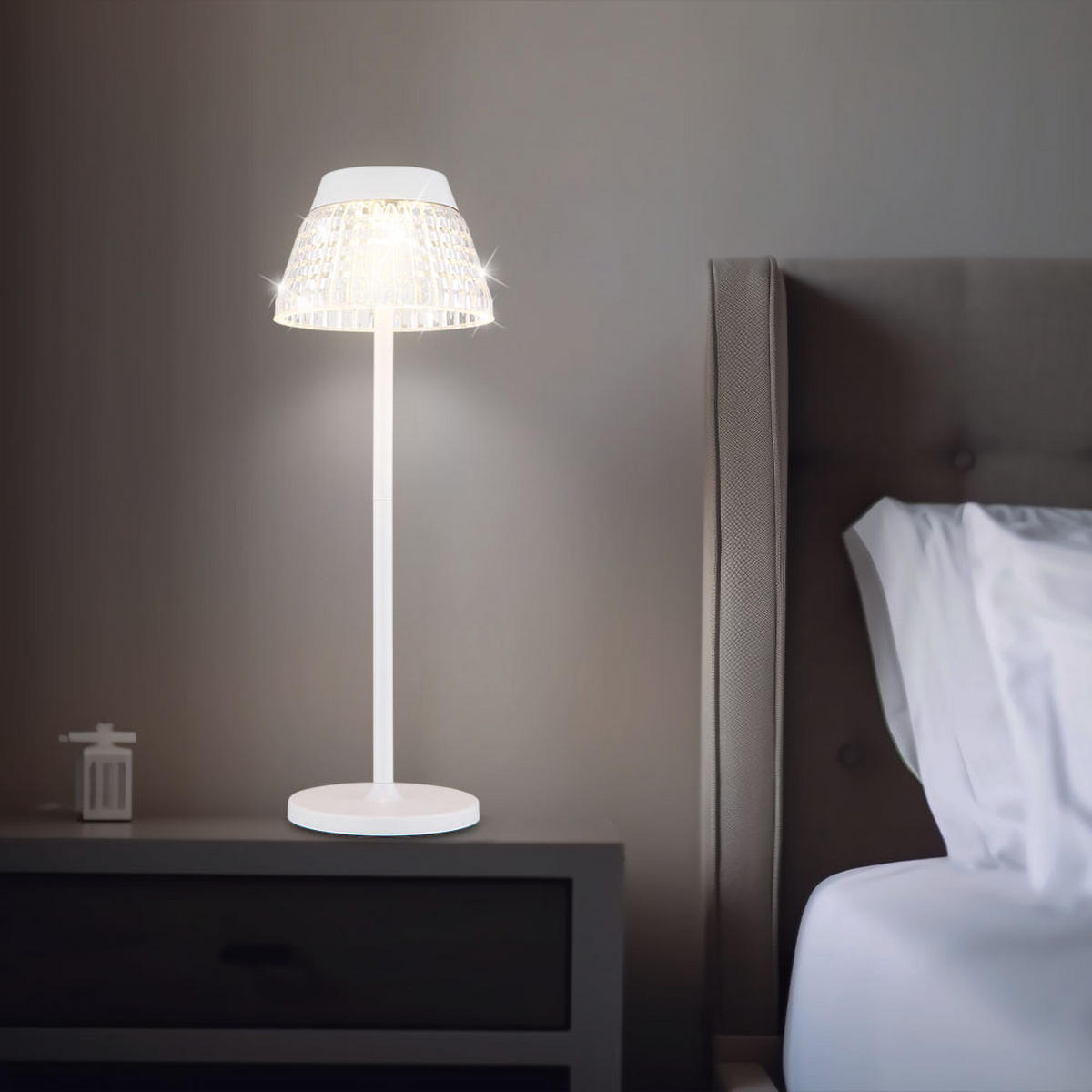 LED TISCHLEUCHTE Lora Weiß Acrylkristalle - Weiß, Metall (13.5/13.5/38cm) - Globo Lighting