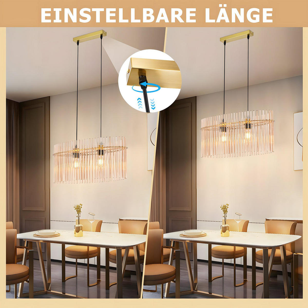 PENDELLEUCHTE BALDWIN Ⅲ 25/60/150 cm - Goldfarben, Metall (25/60/150cm) - Nettlife