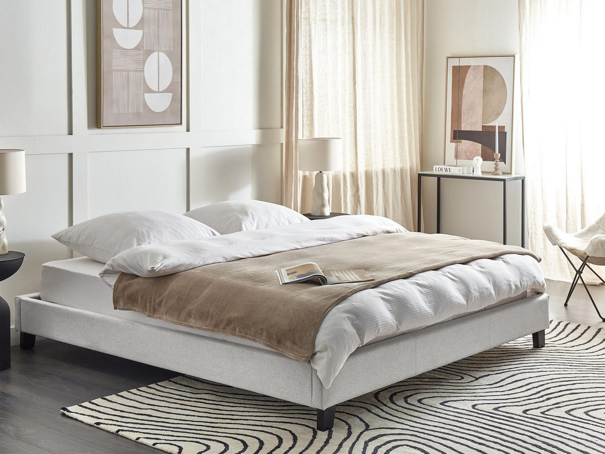 POLSTERBETT mit Lattenrost 180x200 cm Grau Roanne - Hellgrau, Textil (180/200cm) - Beliani