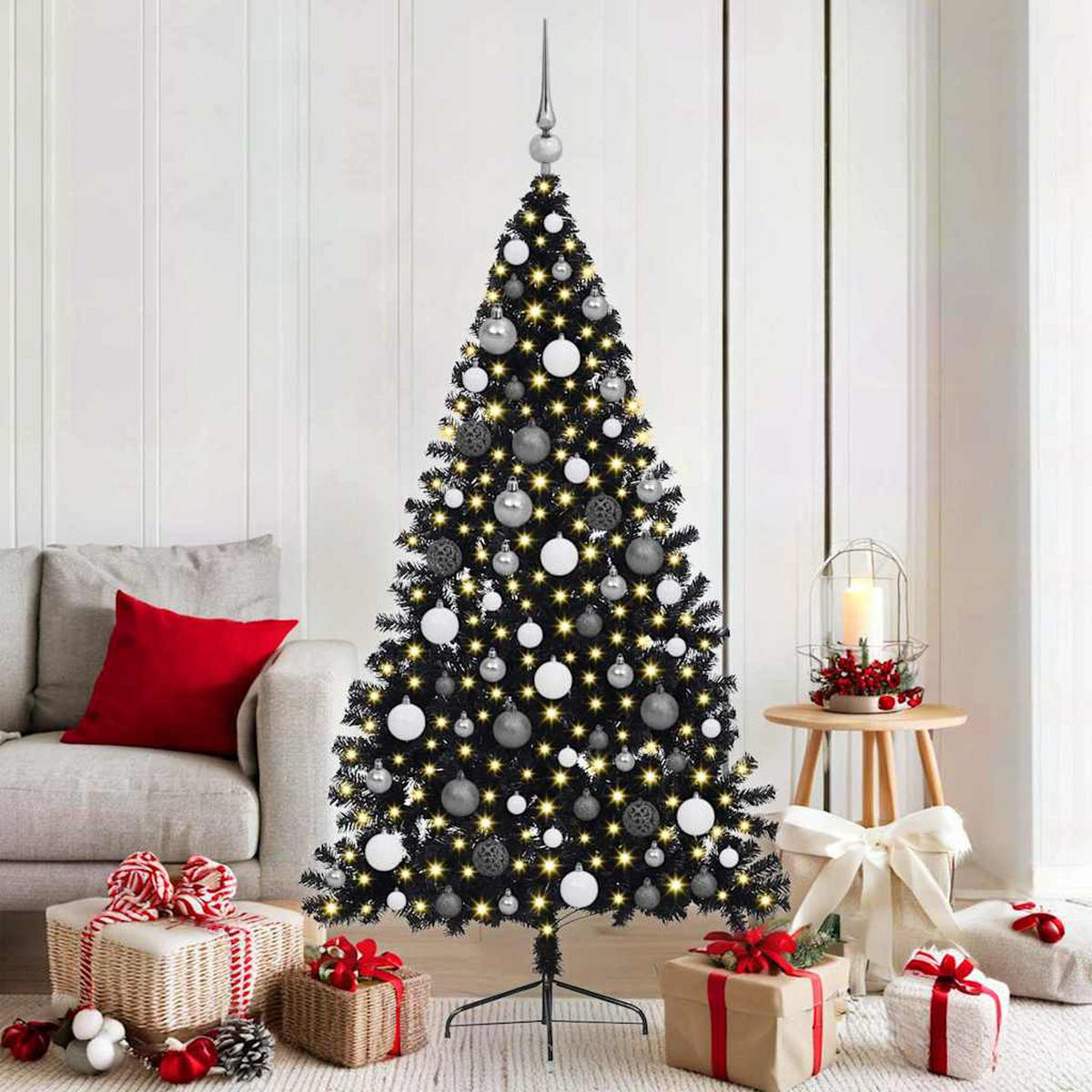 WEIHNACHTSBAUM Künstlicher Vorbeleuchteter Haltbar 115/115/180 cm Schwarz PVC - Schwarz, Kunststoff (180cm) - vidaXL