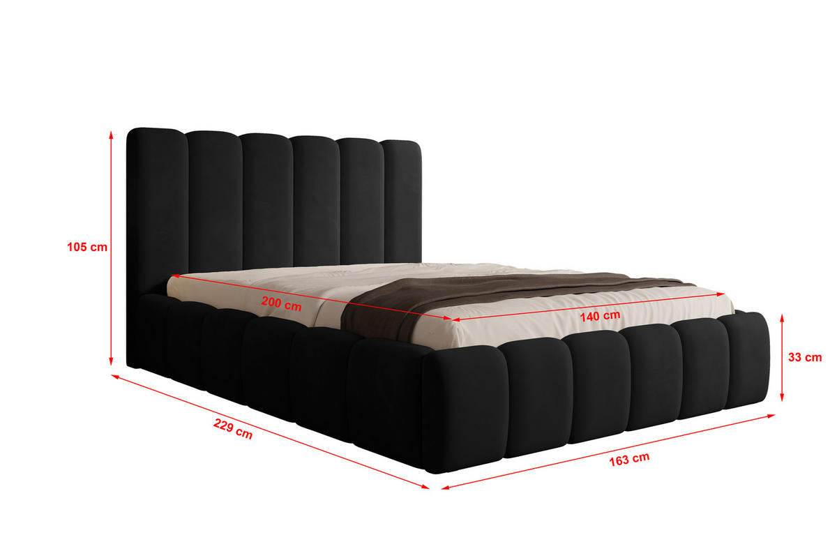 POLSTERBETT Vilo 140x200 mit Bettkasten und Stabilem Metallgestell - Schwarz, Textil (140/200cm) - Storez24