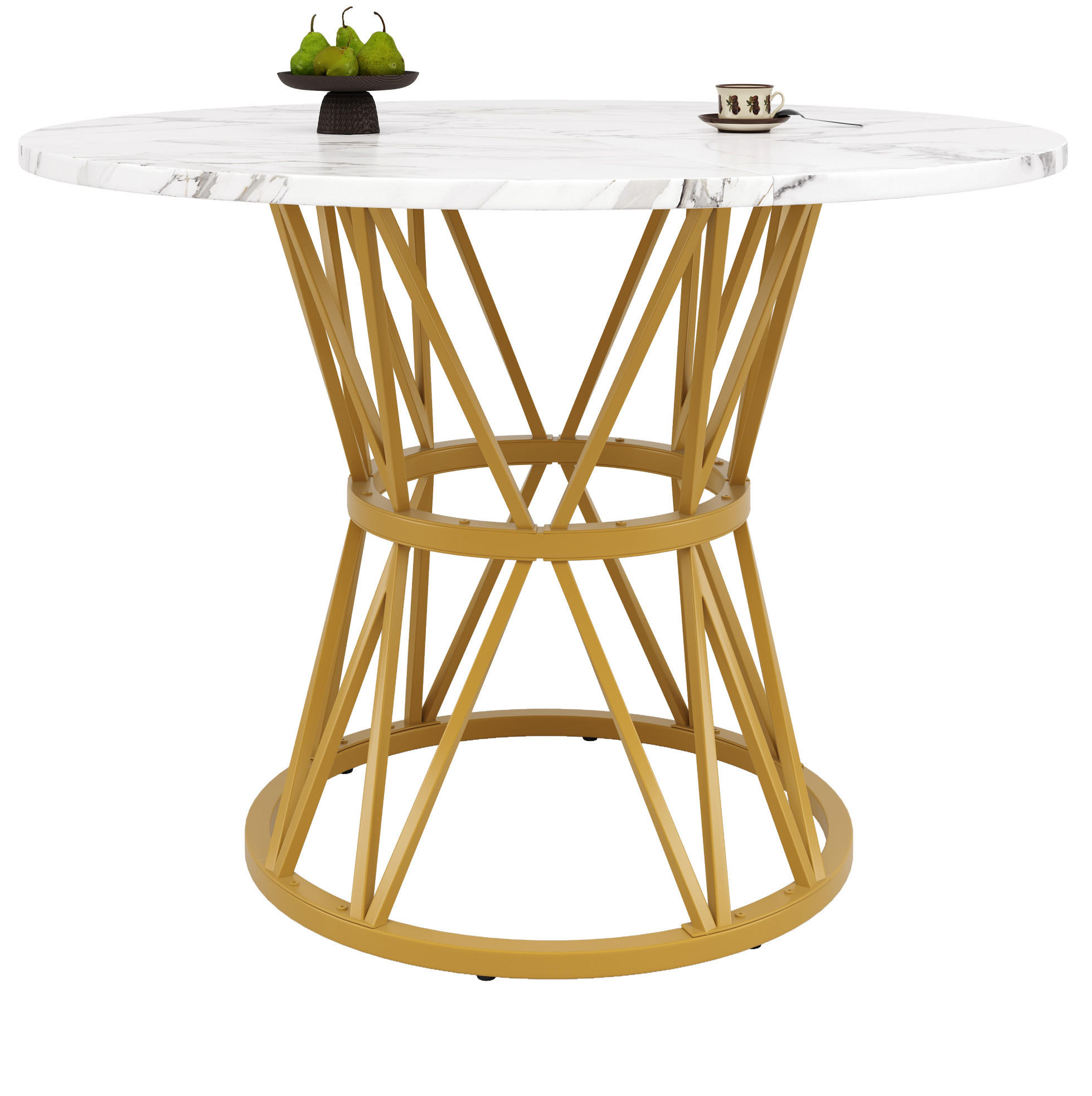 ESSTISCH 100x100x76 cm in Weiß und Gold aus MDF mit Marmoroptik auf goldenem Metallgestell - Goldfarben, Holzwerkstoff (100/100/76cm) - Modfu