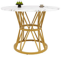 ESSTISCH 100x100x76 cm in Weiß und Gold aus MDF mit Marmoroptik auf goldenem Metallgestell - Goldfarben, Holzwerkstoff (100/100/76cm) - Modfu