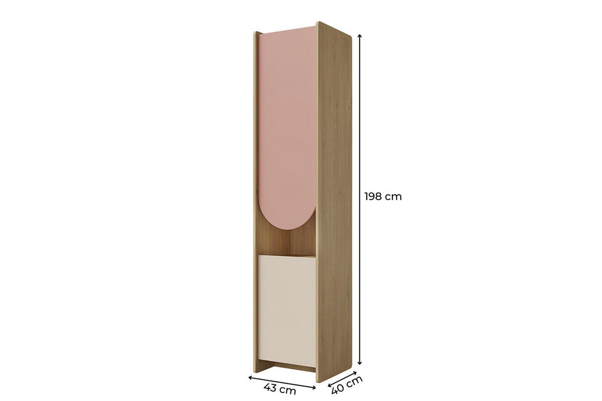 KINDERREGAL LEXO 04 43/198/40 cm in Eiche Cremona/Macadamia/Puderrosa (links) - Eichefarben/Beige, Holzwerkstoff (43/198/40cm) - Deine Möbel 24