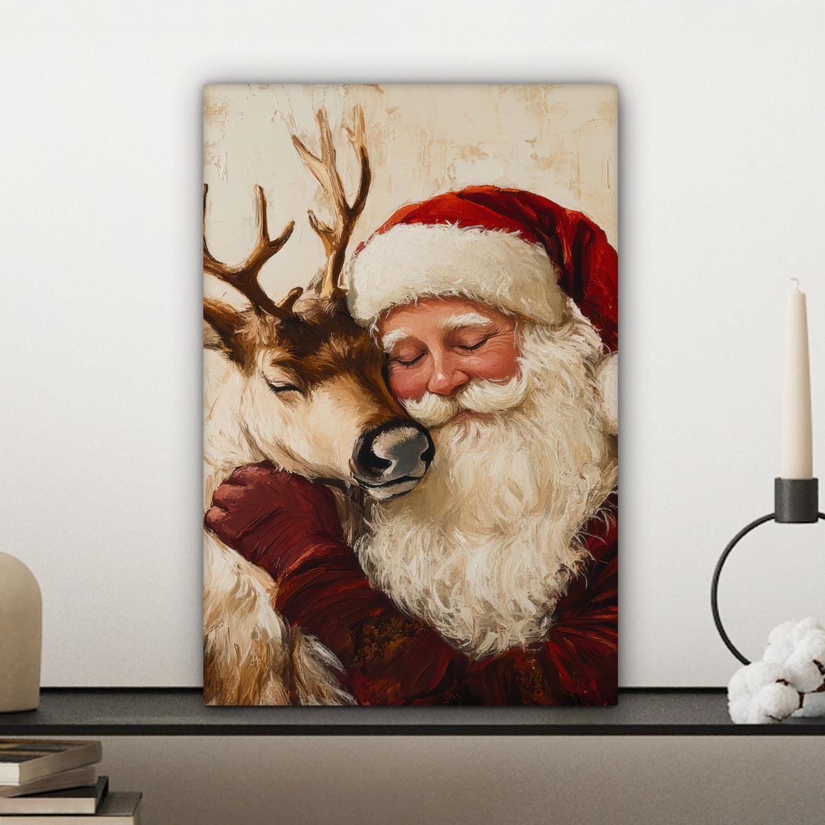 LEINWANDBILD Weihnachtsmann - Rentier - Weihnachten 20x30 cm - Rotbraun, Textil (20/30cm) - MuchoWow