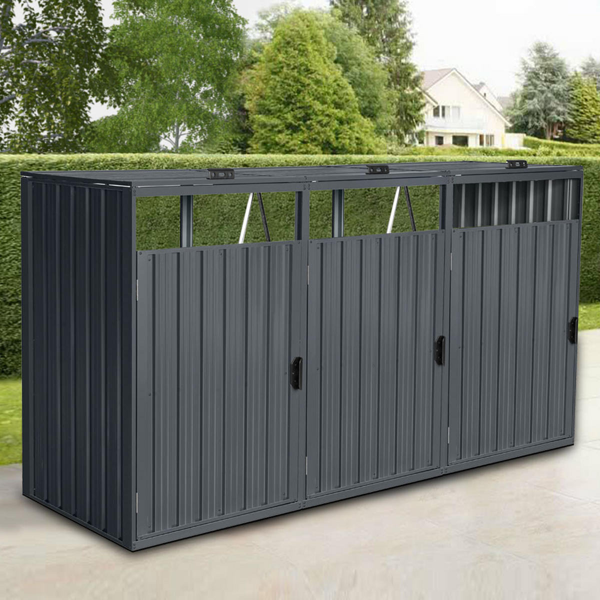MÜLLTONNENBOX CUBO - Menge: 3, Ausstattung: 3x 240L - Anthrazit, Metall (240/122/80cm) - Home Deluxe