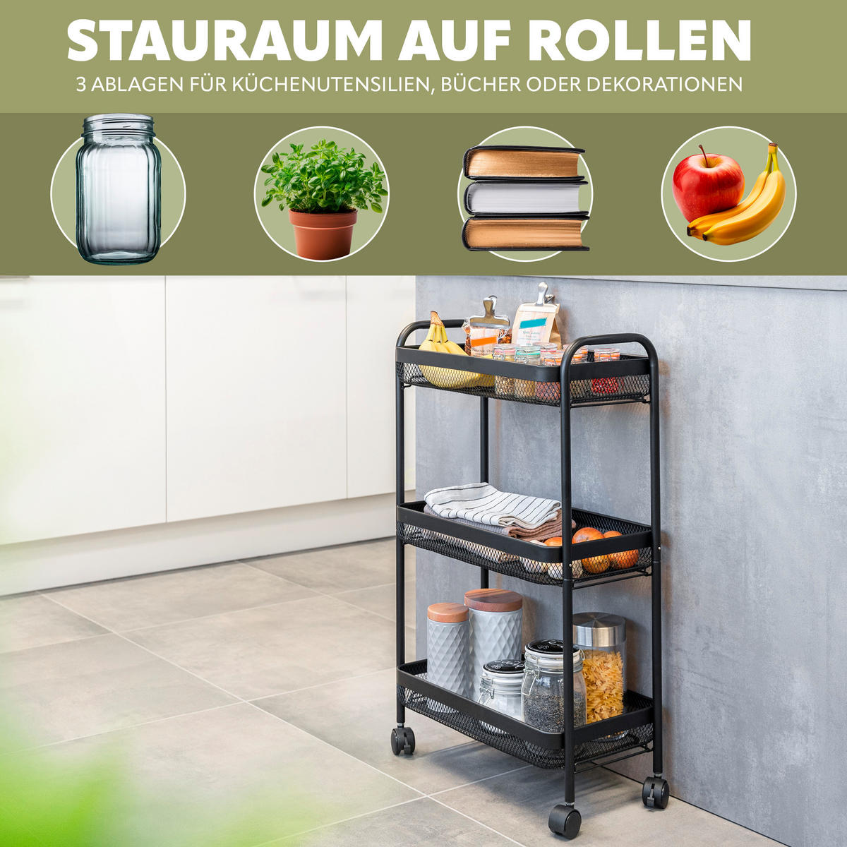 ROLLWAGEN, schwarz, Metall - Schwarz, Metall (47/79.5/27cm) - eluno