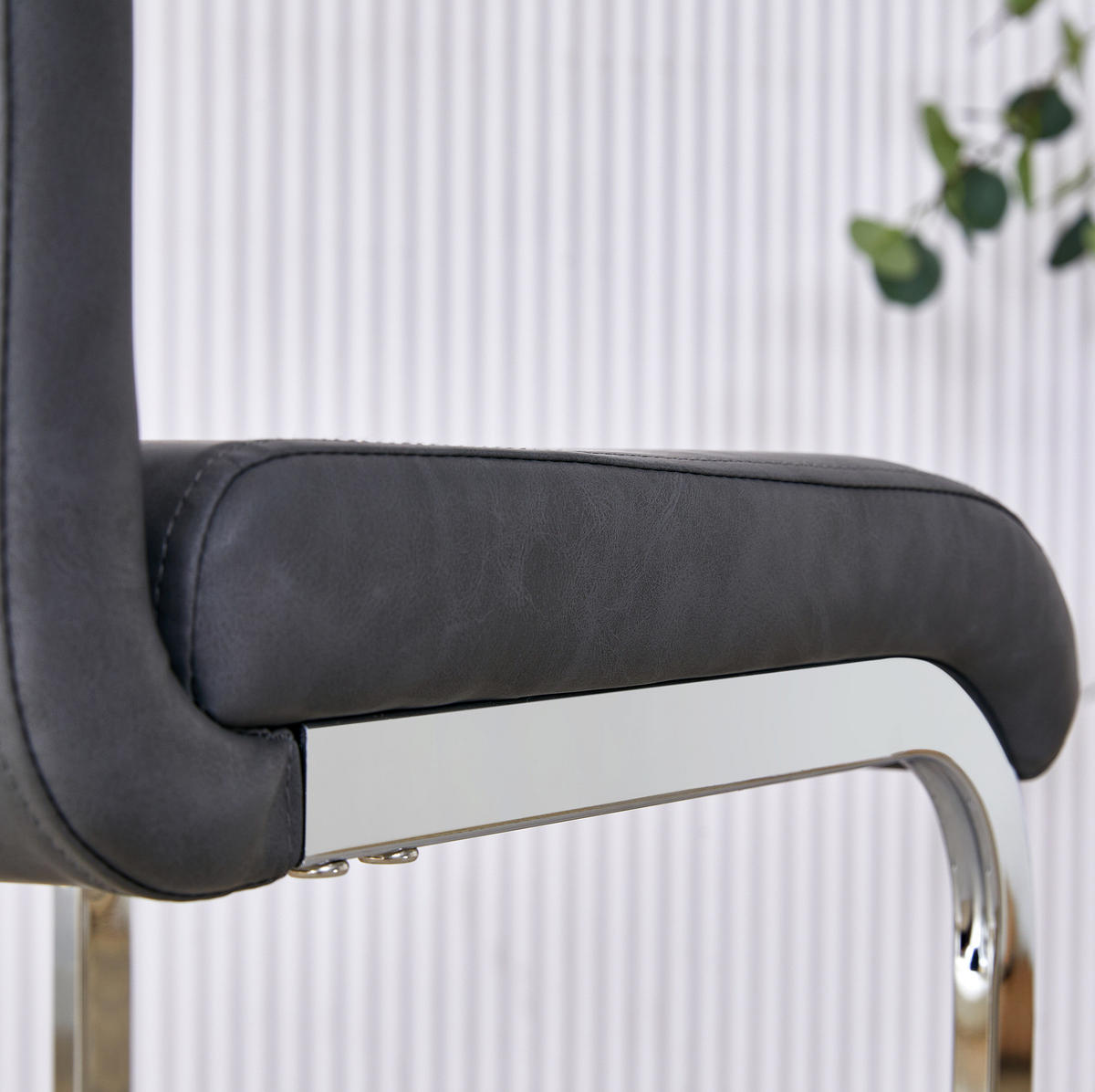 BARHOCKER 2er-Set 96,5 cm PU-Leder Dark Gray Silver - Grau, Metall (46.5/96.5/38.9cm) - Meubliv