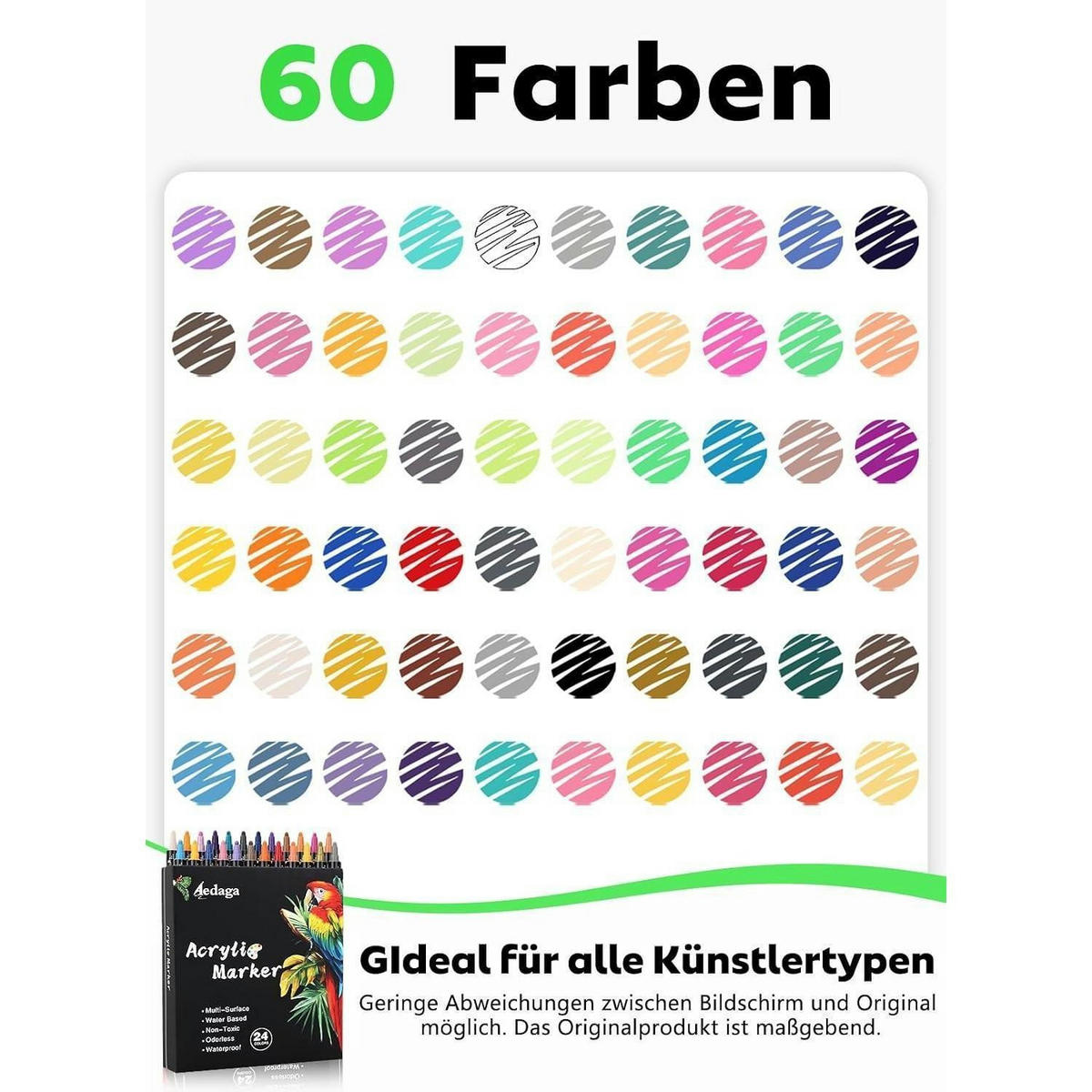 ACRYLSTIFTE Set 60 Farben Doppelspitze - Multicolor, Kunststoff (1/1/16.5cm)