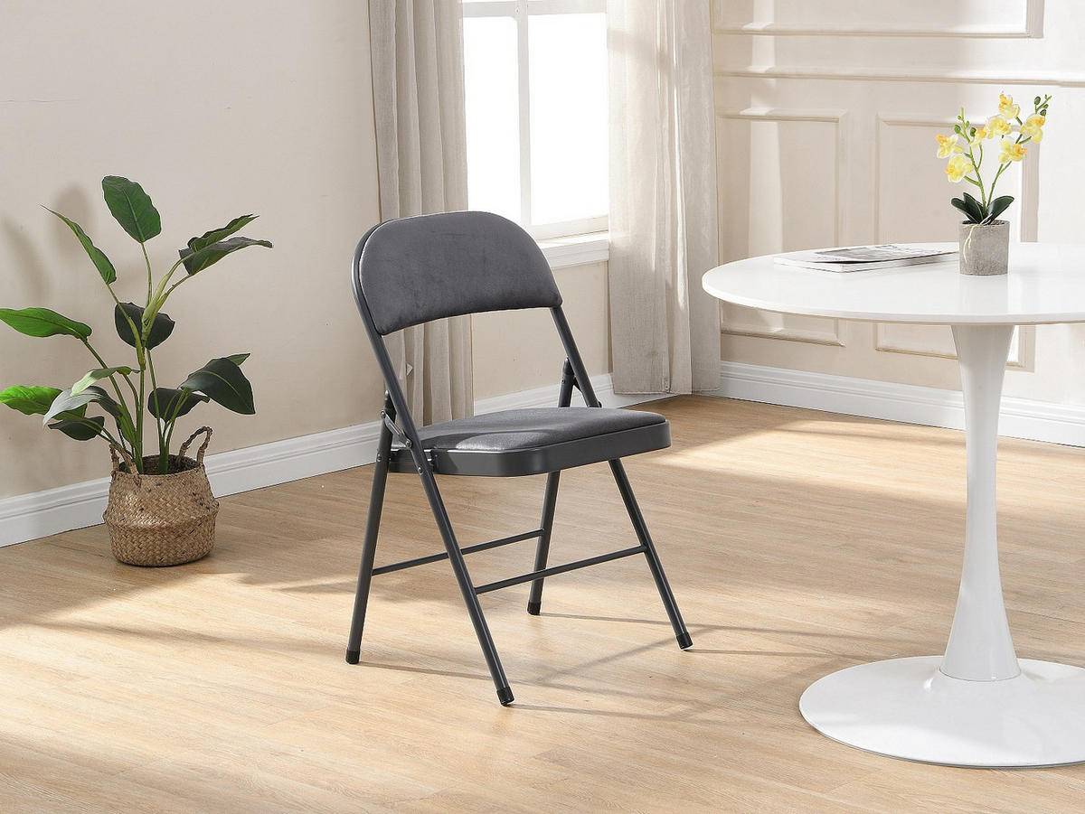 KLAPPSTUHL 2er-Set - Samt & Metall - Grau - ORTENSIA - Grau, Textil (46/79/49cm) - Vente-Unique