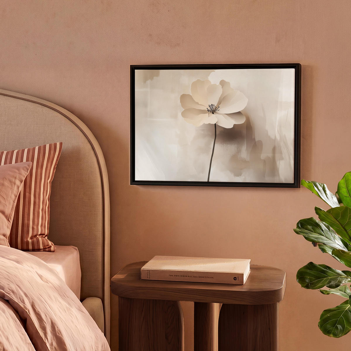 LEINWAND Bilder mit Rahmen - Blume - Beige - Farbe - Schatten - 40x30 - Creme, Textil (40/30cm) - MuchoWow