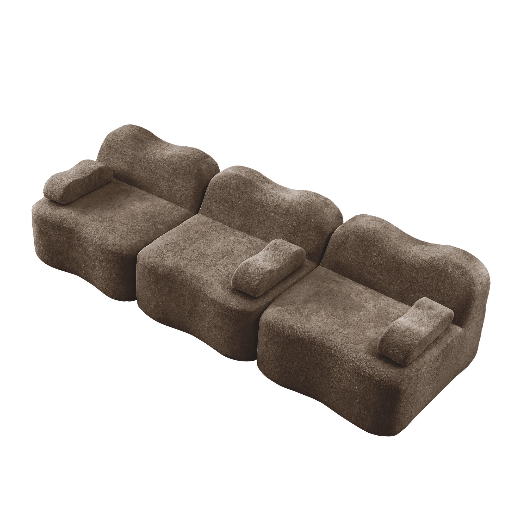 3-SITZER Sofa 288×98×70 cm Samt rahmenlos modular, braun - Braun, Textil (98/70/288cm)