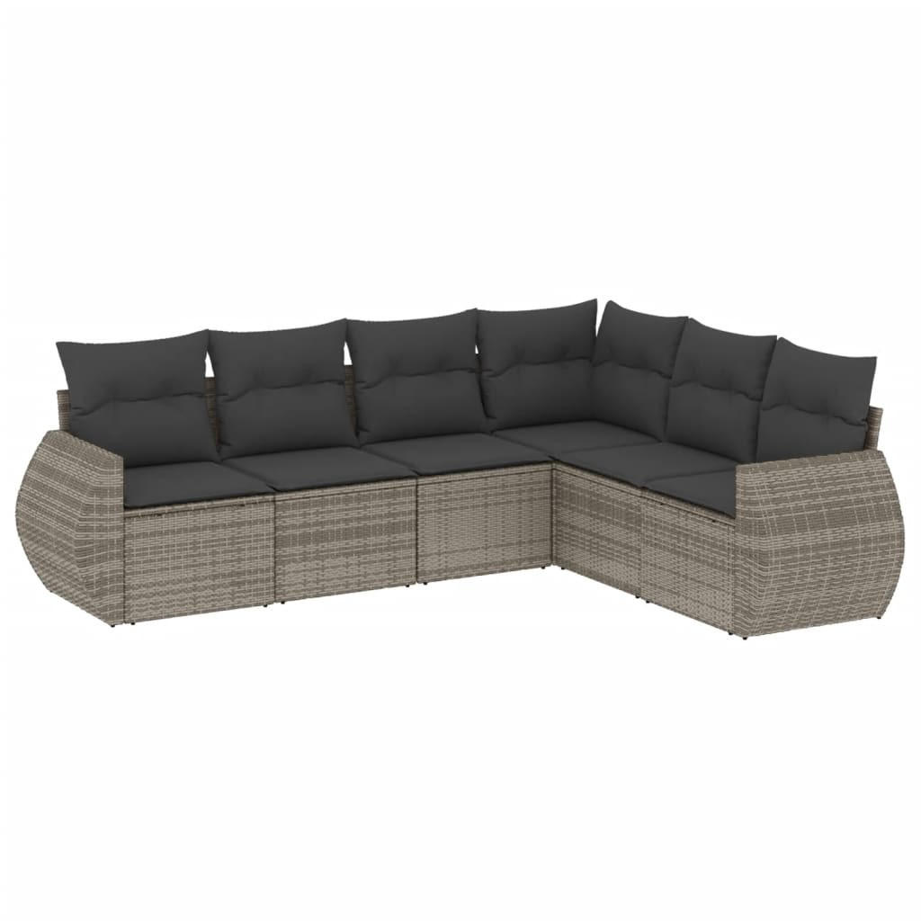 GARTEN-SOFAGARNITUR 6-teilig Mit Kissen Grau Poly Rattan - Grau, Kunststoff - vidaXL