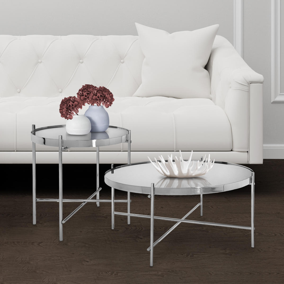 COUCHTISCH Silber 43/43/45 - 75/75/35 cm 2er Set - Silberfarben, Metall (75/75/35cm) - WOMO-DESIGN