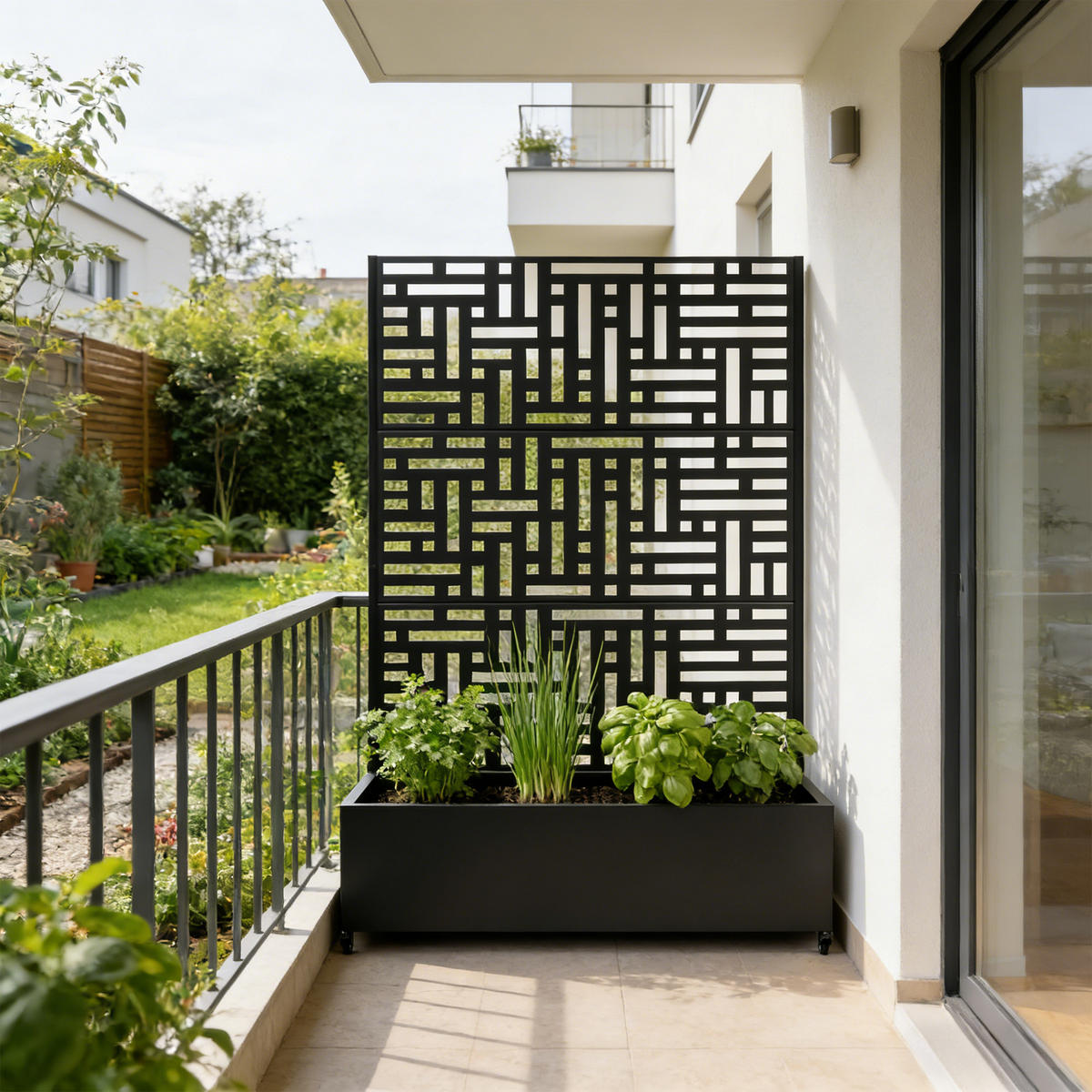BLUMENKASTEN mit Trennwand Bernalda - Schwarz, Metall (120/186/40cm) - casa.pro