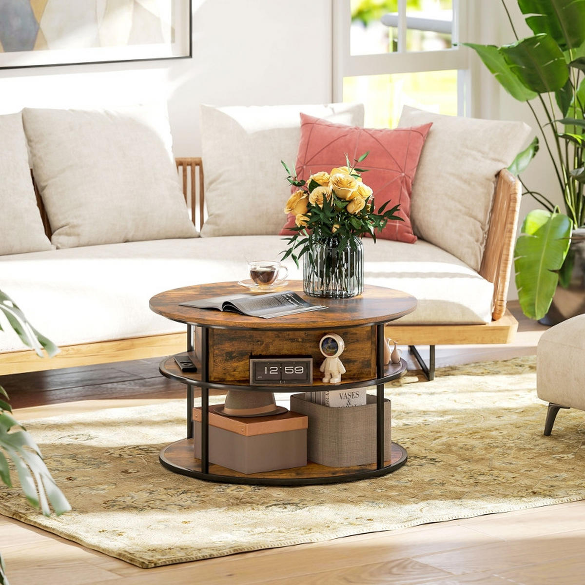 COUCHTISCH 80/80/61,5 cm braun aus Holz mit Höhenverstellung - Braun, Holz (80/80/61.5cm) - OKWISH