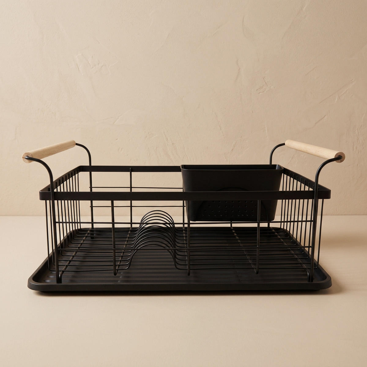 GESCHIRRABTROPFER mit Besteckbehälter 43/32/20 cm - Schwarz, Metall (32/20/43cm) - BOXIMO
