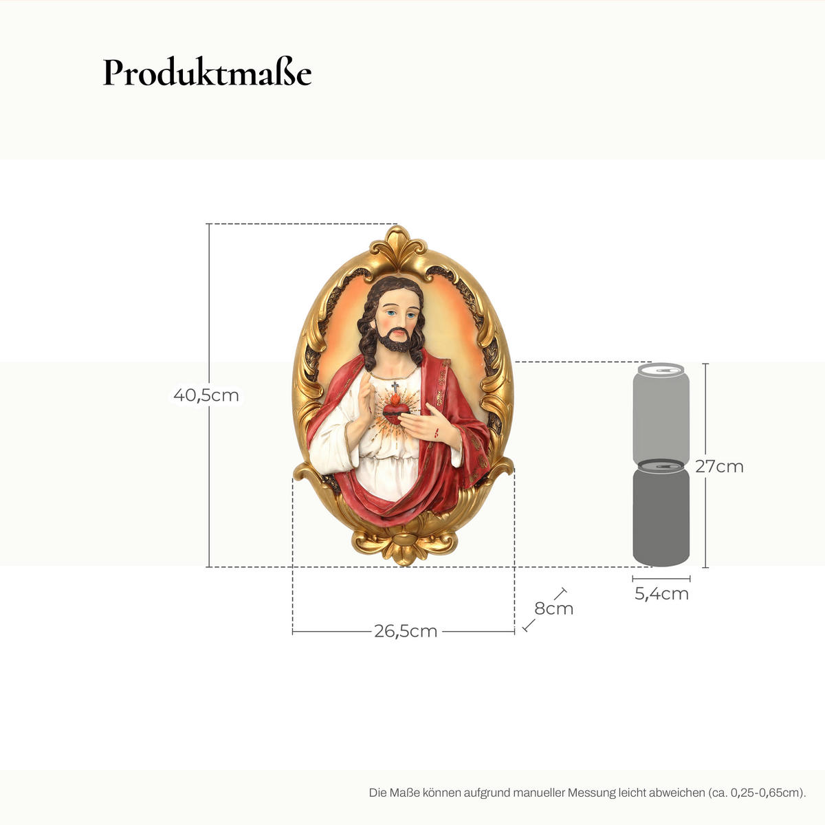 WANDDEKOR Heiligstes Herz Jesu, Symbol der Liebe | B26.5 x T8 x H40.5 cm - Multicolor, Kunststoff (26.5/40.5/8cm) - Hometopia