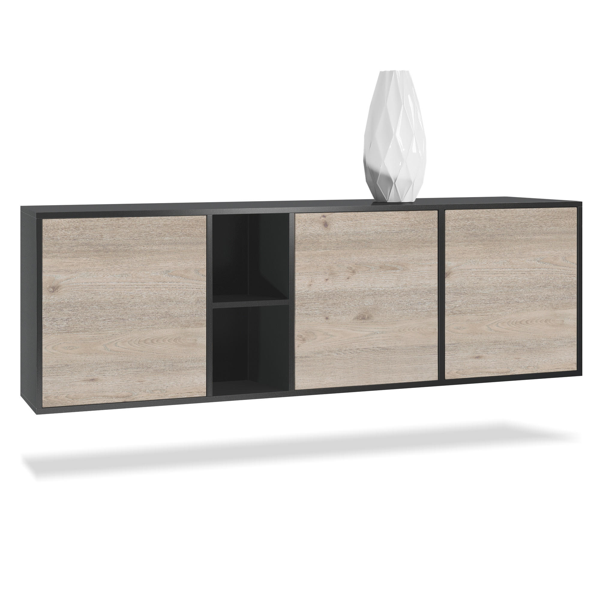 SIDEBOARD Cuba Türen in Eiche Nordic - Silbereichenfarben, Holzwerkstoff (182/53/35cm) - Vladon