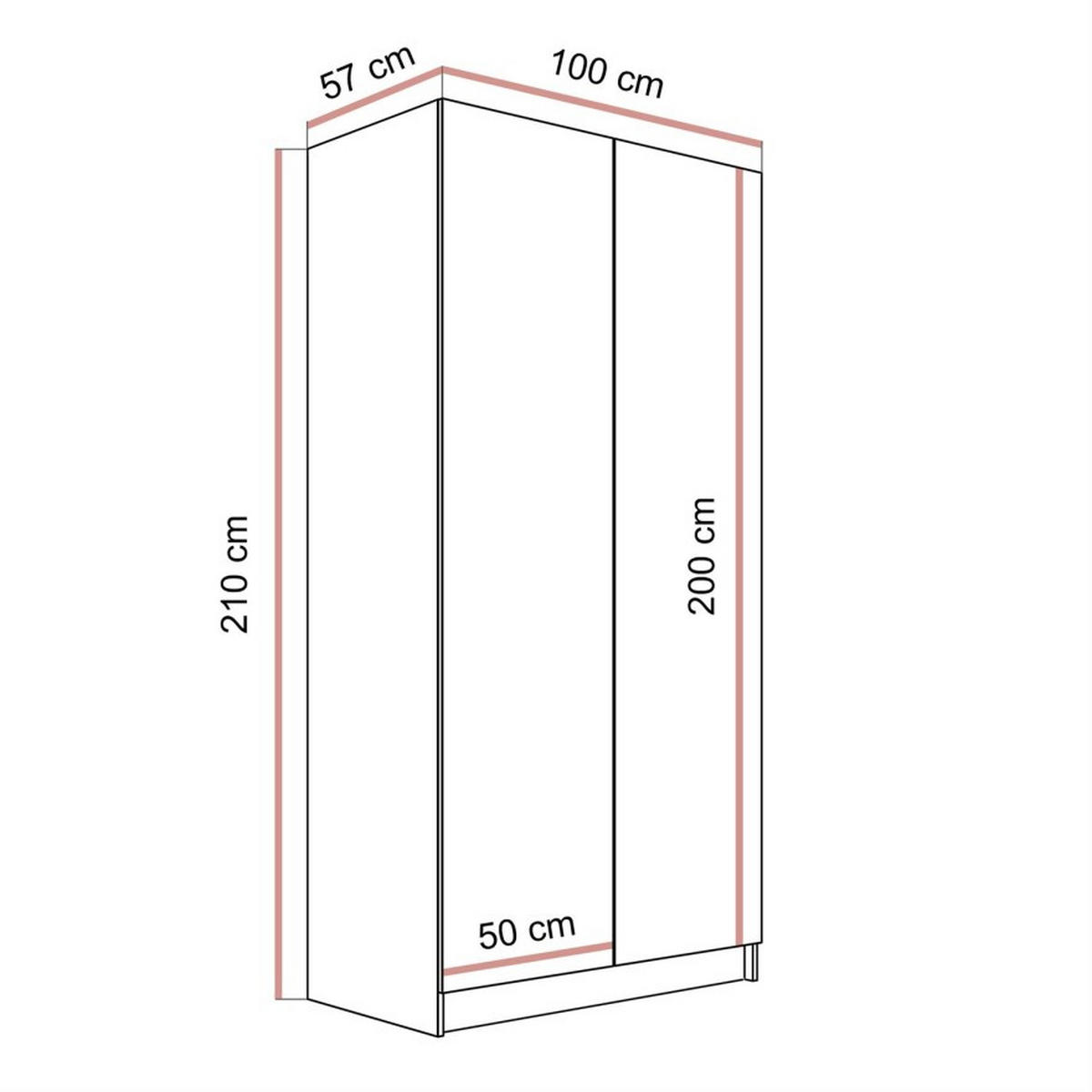 KLEIDERSCHRANK AUREL KASCHMIR 2D - Kaschmir, Holzwerkstoff (100/210/57cm) - Lookway
