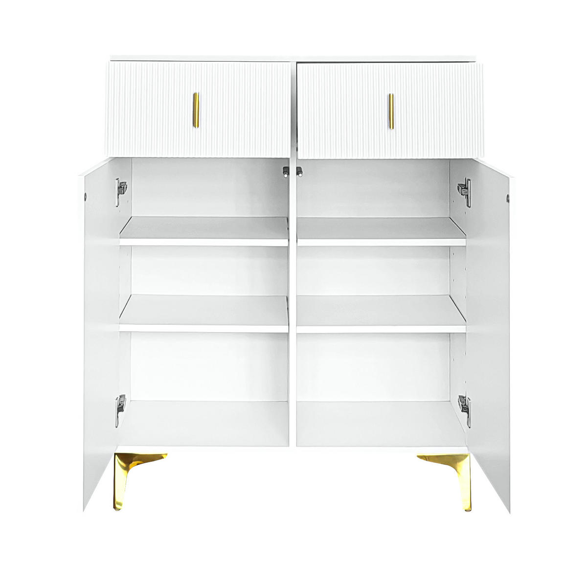 SCHUHSCHRANK Mit Strukturpaneelen Goldverzierungen & Verstellbaren Böden - Weiß, Holzwerkstoff (35/101/83cm) - FLIEKS