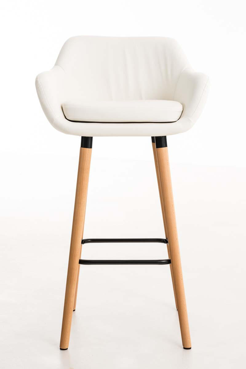 BARHOCKER 2er Set Lederlook weiß - Eukalyptusholzfarben/Weiß, Holz/Textil (55/99/46cm) - CLP