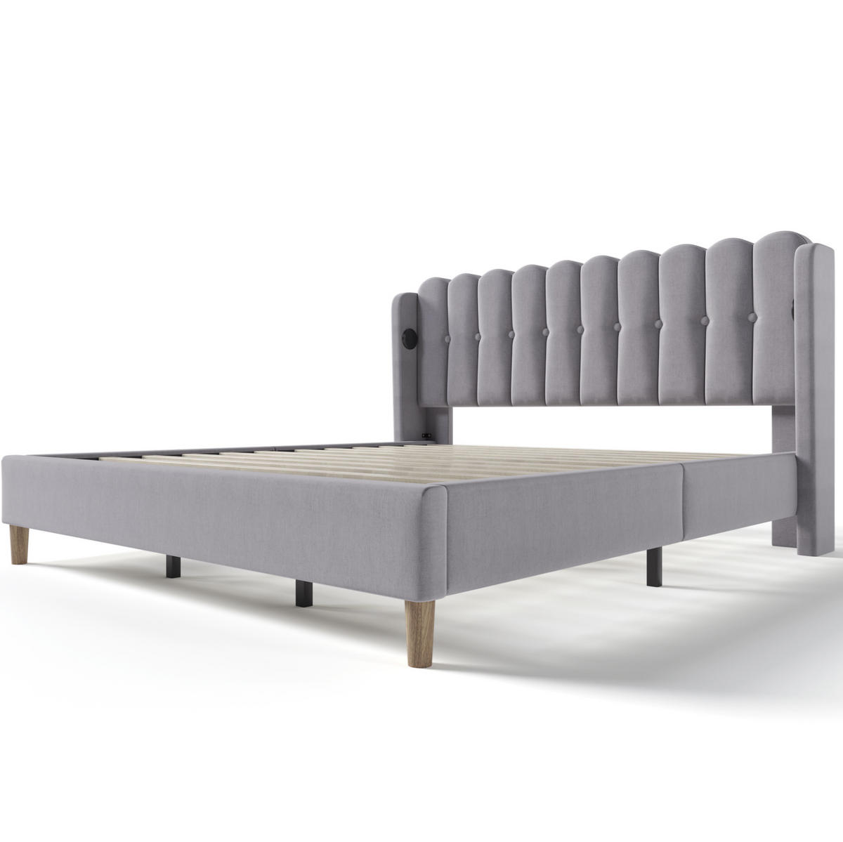 POLSTERBETT 180/200 cm aus Leinen mit USB- und Typ-C-Ladefunktion Grau - Grau, Textil (180/200cm) - Modenvie