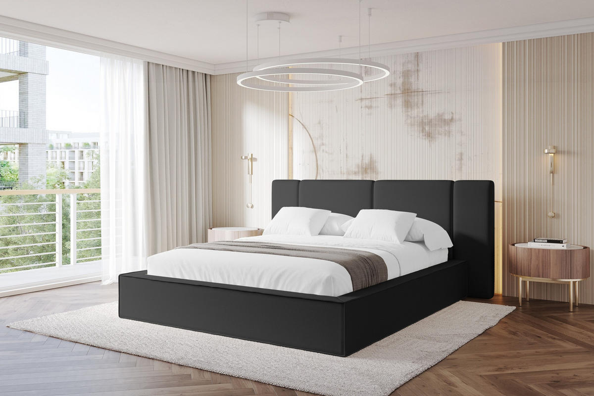 POLSTERBETT mit Bettkasten und Lattenrost, Boxbett ohne Matratze - RIVO 180x200 Schwarz - Schwarz Hochglanz, Holzwerkstoff/Textil (180/200cm) - ALTDECOR