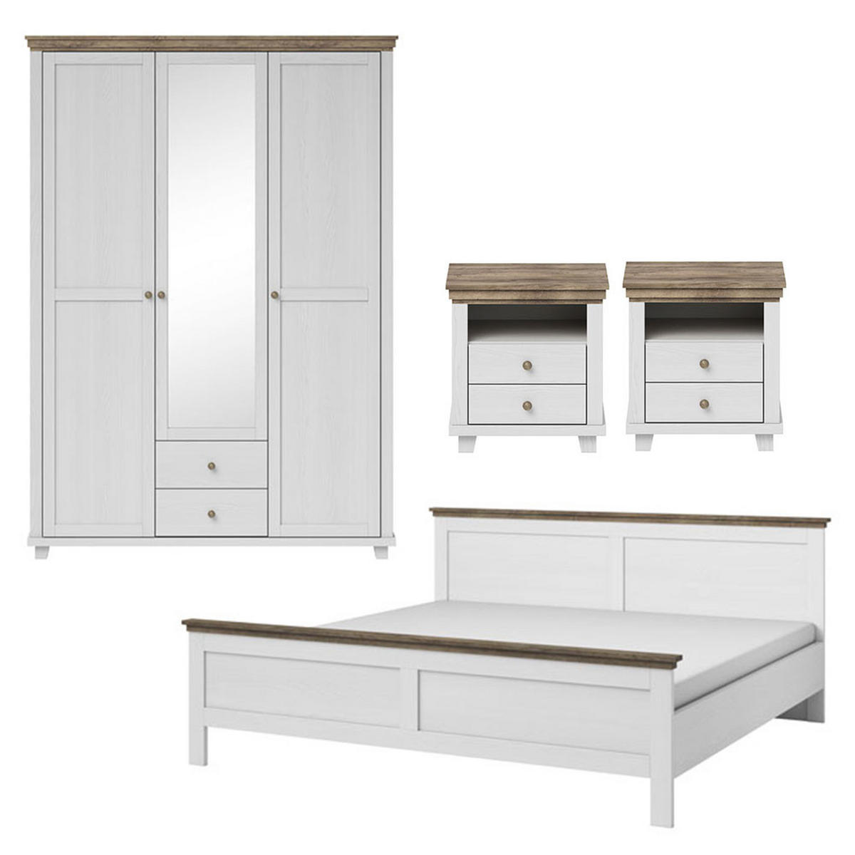 SCHLAFZIMMER-SET Evora abisko ash / eiche lefkas 4-teilig - Braun/Weiß, Holz/Holzwerkstoff (160/200cm) - Feldmann-Wohnen