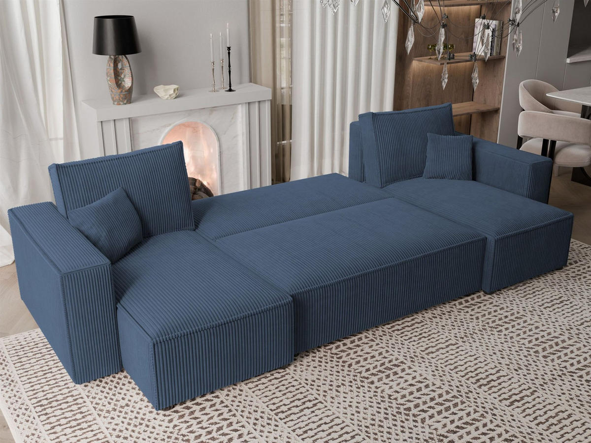 WOHNLANDSCHAFT Adara Schlaffunktion - Blau, Holzwerkstoff/Textil (312/83/145cm) - Fun Möbel