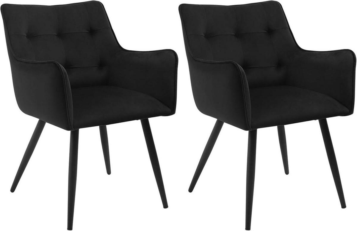 ESSZIMMERSTUHL 2er Set, mit Samtbezug, Schwarz - Schwarz, Textil/Metall (54/80/48cm) - Woltu