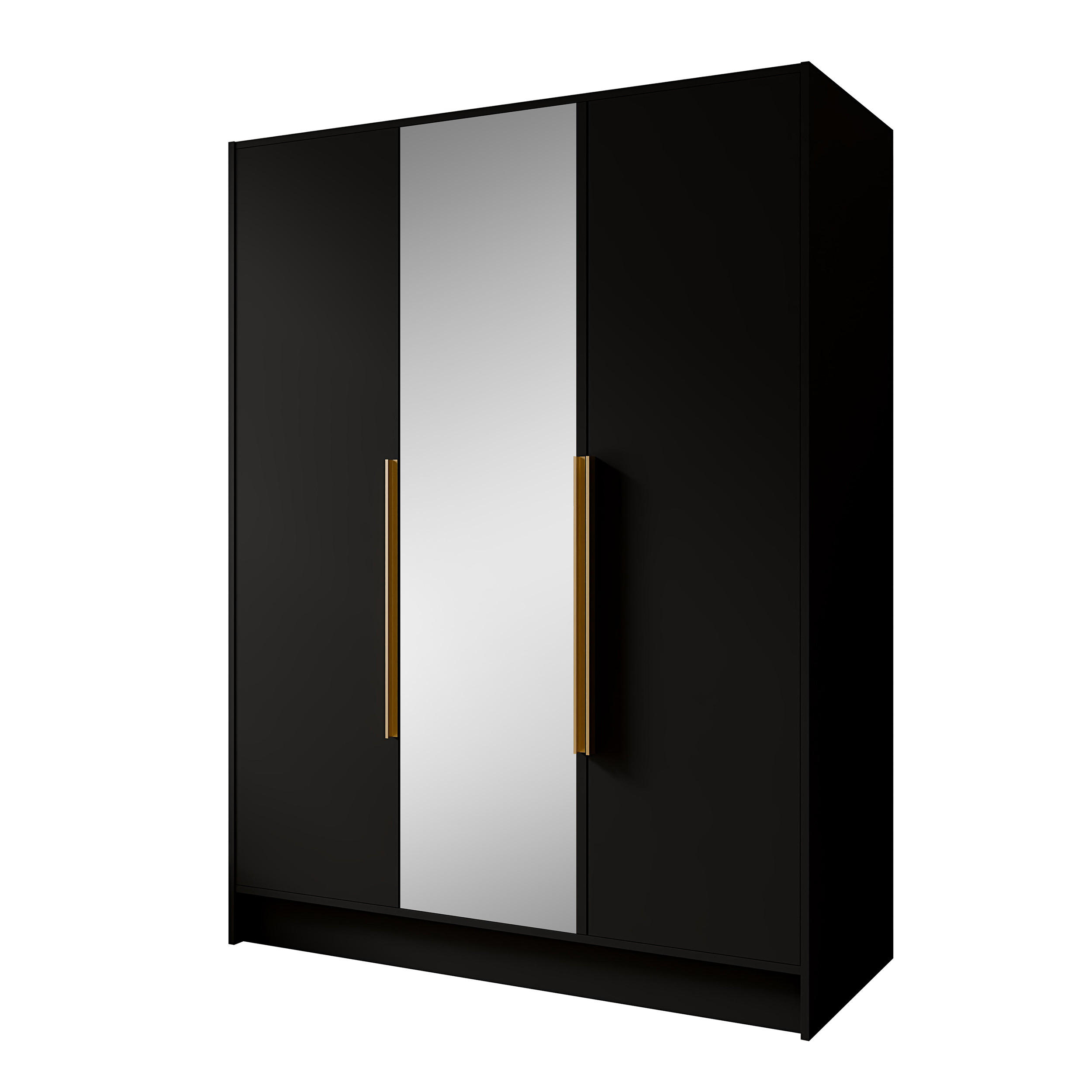 DREHTÜRENSCHRANK Laro mit Spiegel, Schwarz mit goldenen Griffen, 150 cm - Schwarz, Holzwerkstoff (150/200/51cm) - Beautysofa