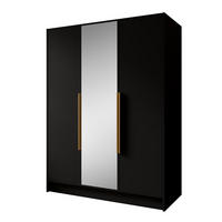 DREHTÜRENSCHRANK Laro mit Spiegel, Schwarz mit goldenen Griffen, 150 cm - Schwarz, Holzwerkstoff (150/200/51cm) - Beautysofa