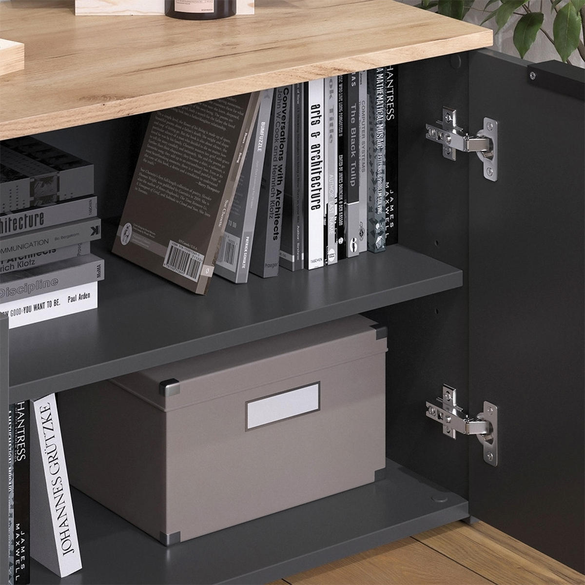 KOMMODE Wido Anthrazit 80 x 50 cm mit 2 Türen - Anthrazit/Sonoma Eiche, Holzwerkstoff (80/50/40cm) - Vicco