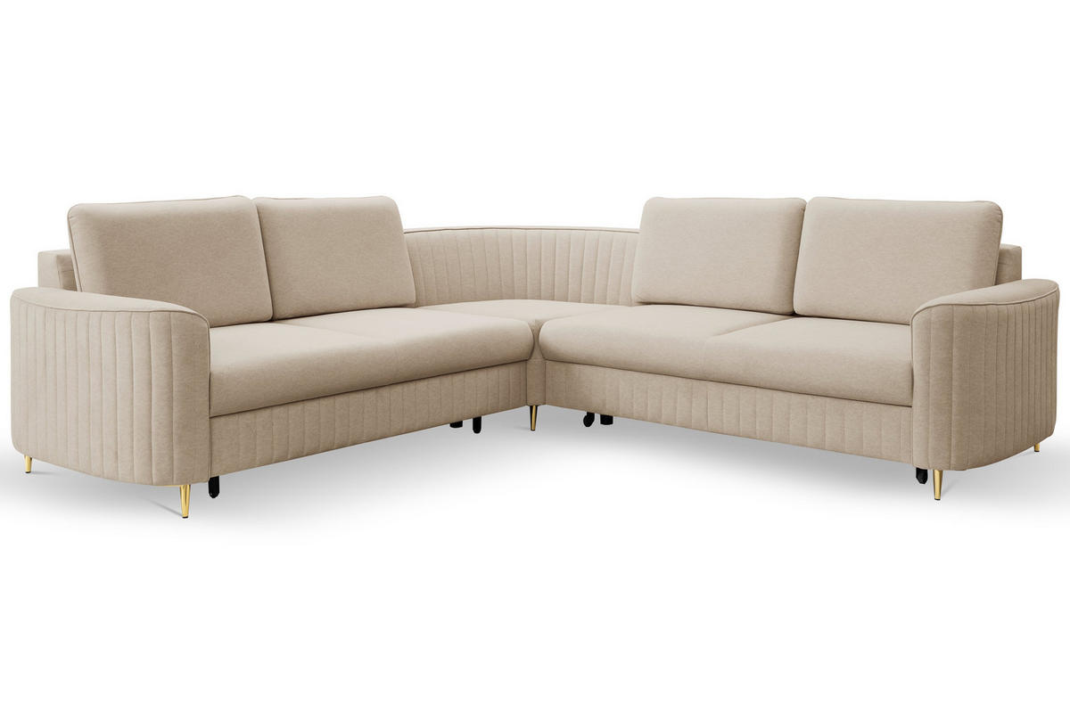 ECKSOFA VELA R-S Beige Velours-Stoff mit Schlaffunktion - Beige, Holz (251/251cm) - MASSENO