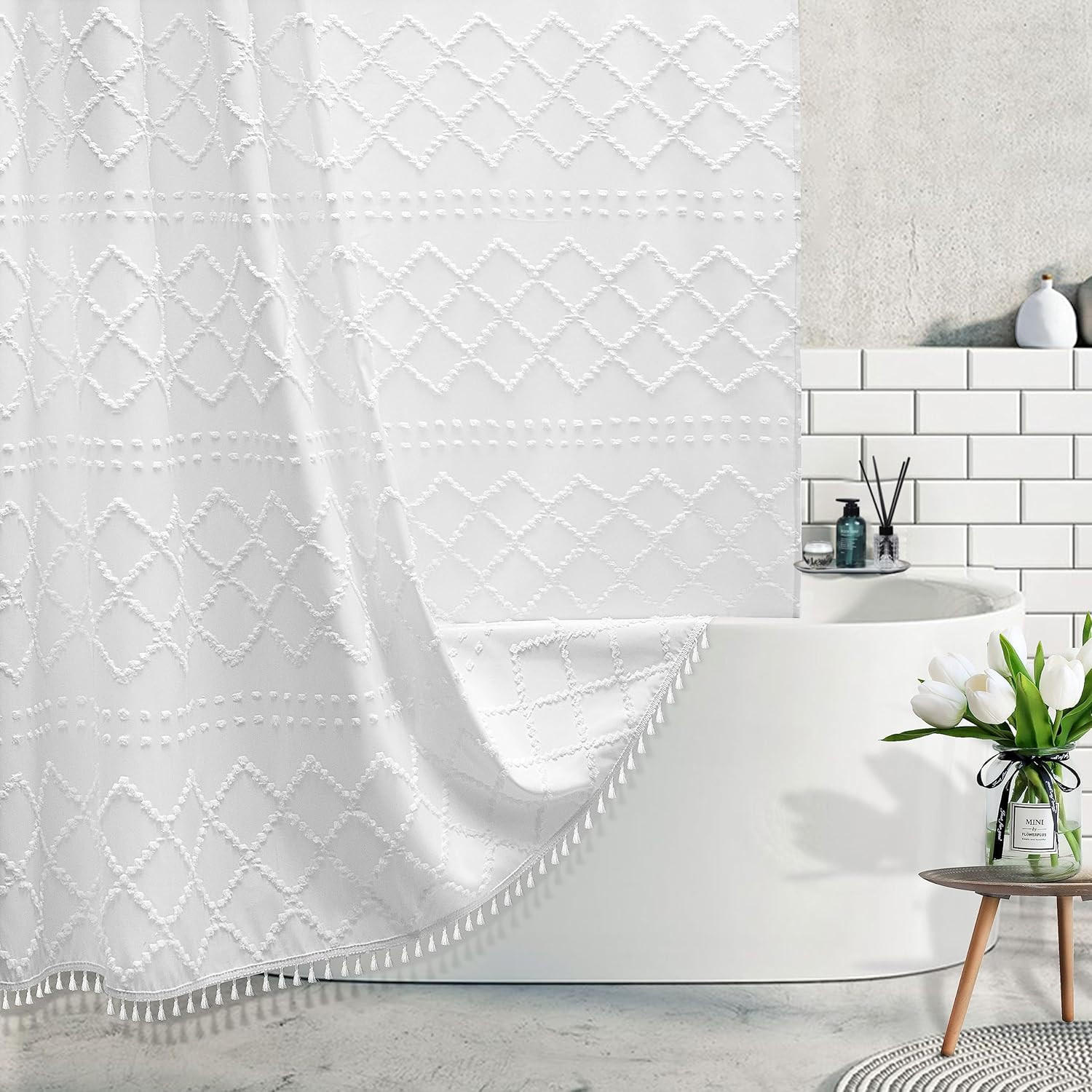 DUSCHVORHANG Boho Weiß wasserdicht schimmelresistent - Weiß, Textil (183/183cm) - MCBOSON