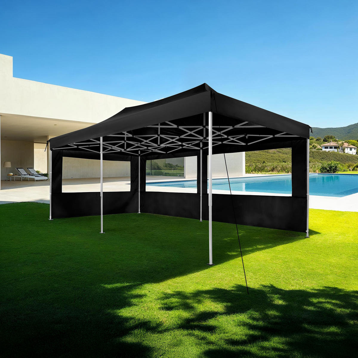 PAVILLON Viola,inklusive Spannseilen, Heringen und Tragetasche,schwarz - Schwarz, Kunststoff (300/280/600cm) - tectake