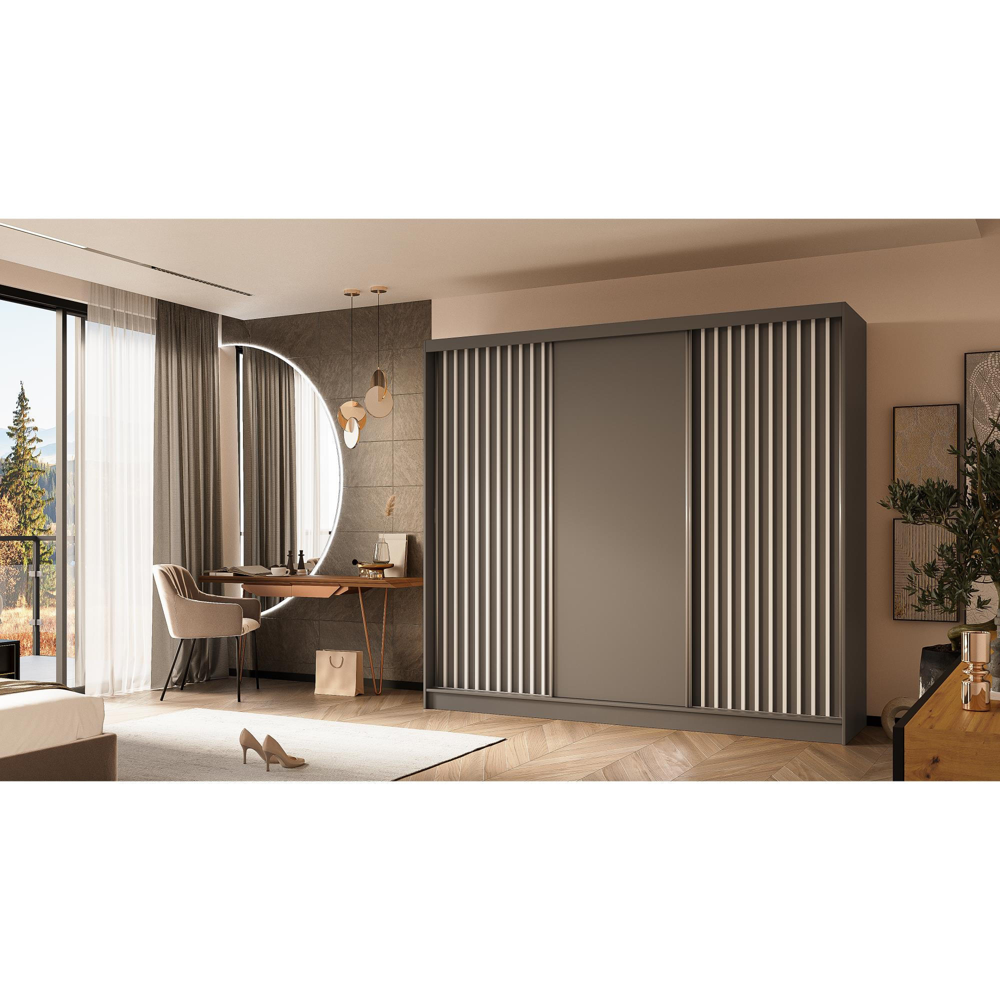 SCHWEBETÜRENSCHRANK Helios 240/216/61 grau+weiß mit Schubladen - Weiß/Grau, Holzwerkstoff (240/216/61cm) - Beautysofa