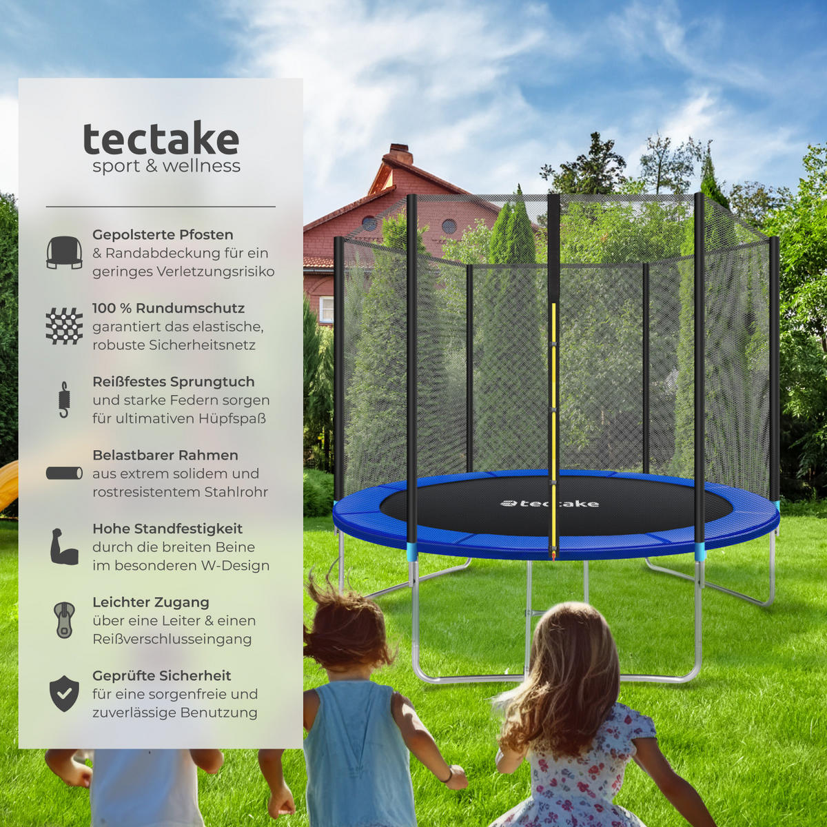 TRAMPOLIN Garfunky,inklusive Einstiegsleiter,schwarz/blau - Blau/Schwarz, Metall (305/256/305cm) - tectake