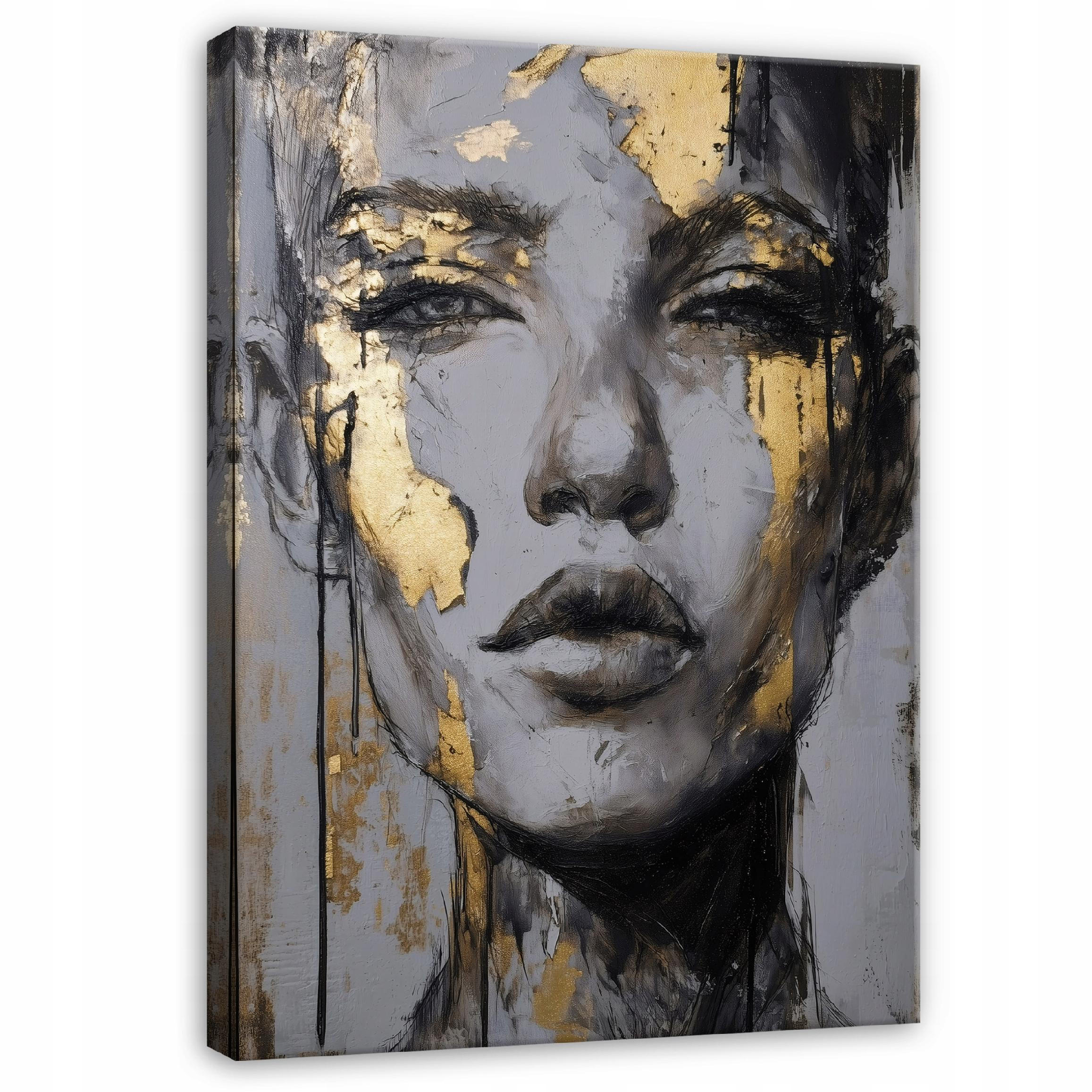 BILDER Frau Abstrakt Grau Gold 100x70 - Multicolor, Holzwerkstoff (70/100cm) - Wallarena