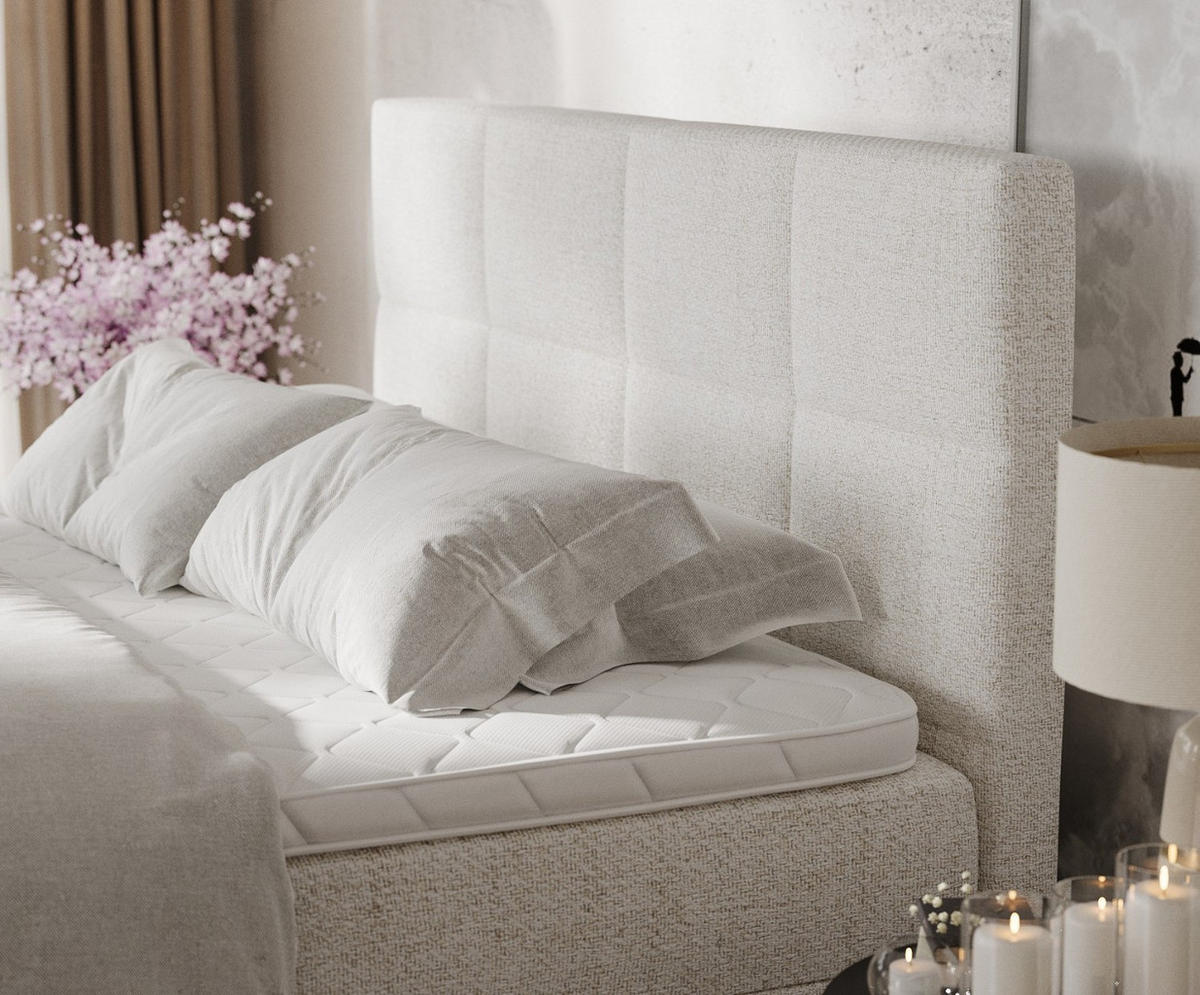 BOXBETT Velto 160/200 cm Creme im Neve Stoff - Creme/Schwarz, Holz/Holzwerkstoff (160/200cm) - AltaBeds